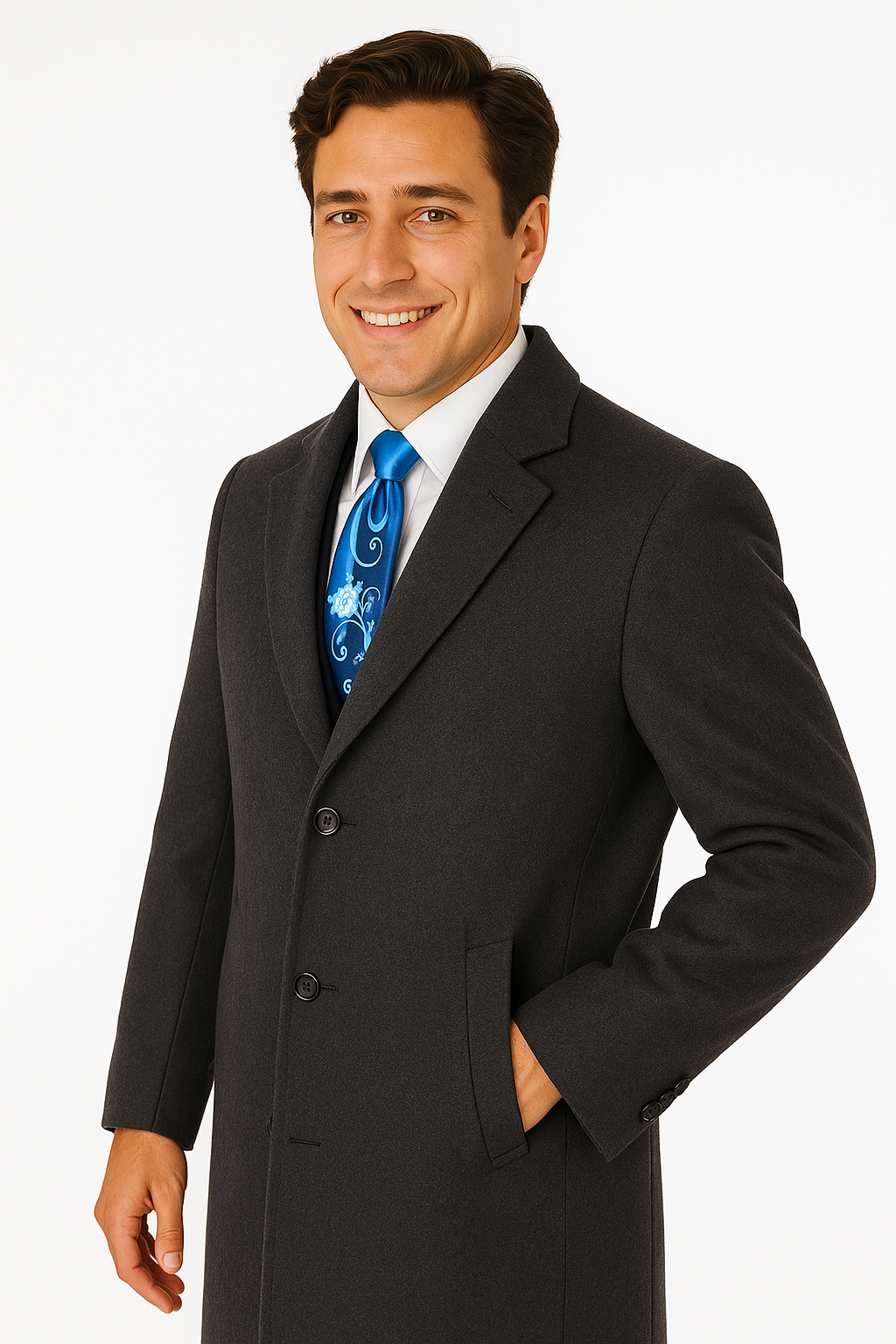 Men's Charcoal Grey Wool & Cashmere Overcoat – Classic Full Length - Image 6