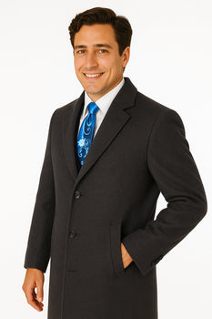 Men's Charcoal Grey Wool & Cashmere Overcoat – Classic Full Length - Image 6