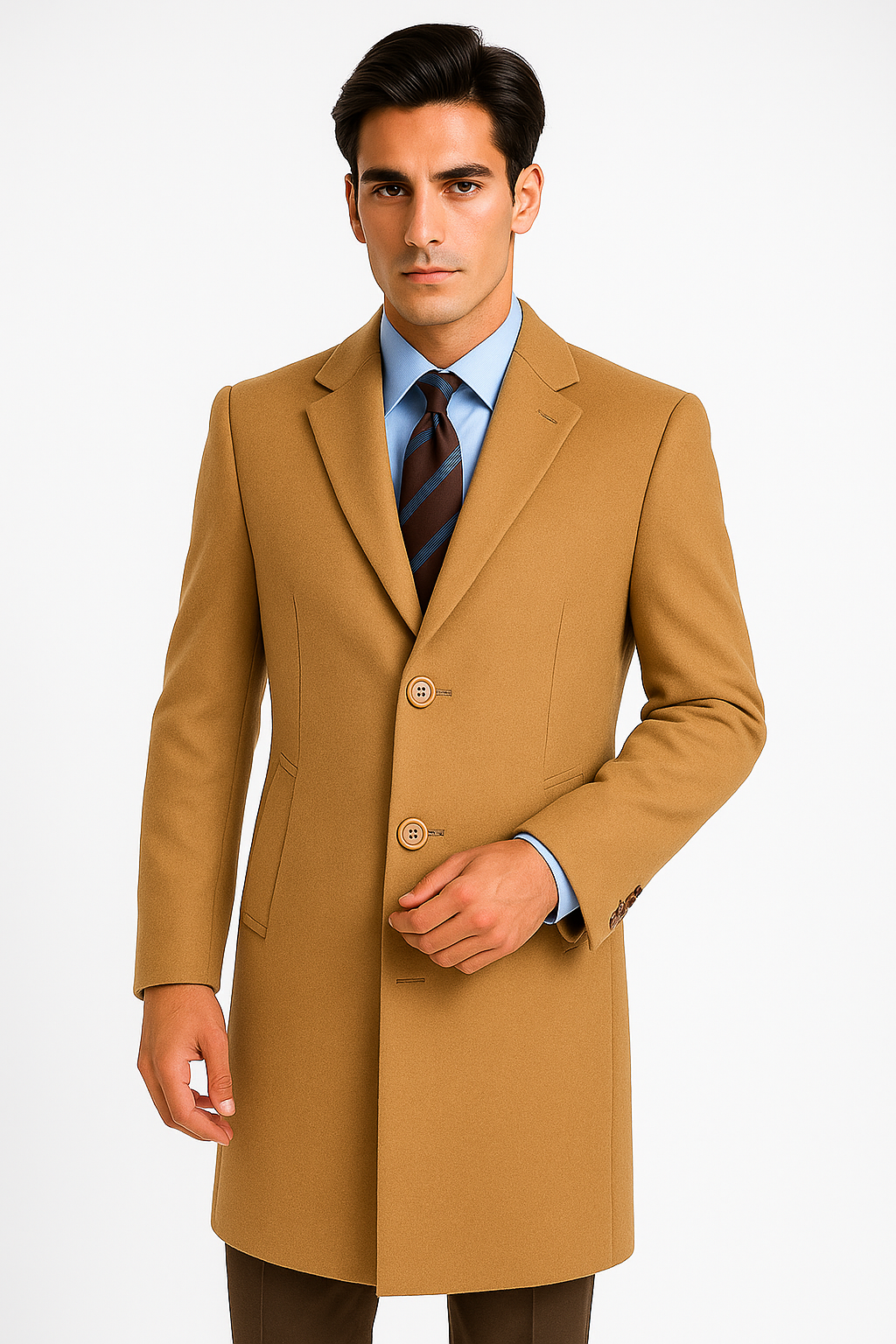 Men's Camel Wool & Cashmere Overcoat – Classic Full Length Topcoat - Image 6
