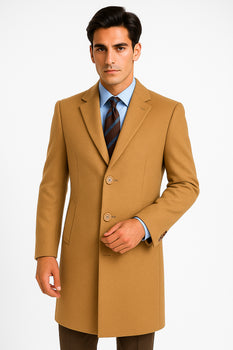 Men's Camel Wool & Cashmere Overcoat – Classic Full Length Topcoat - Image 6