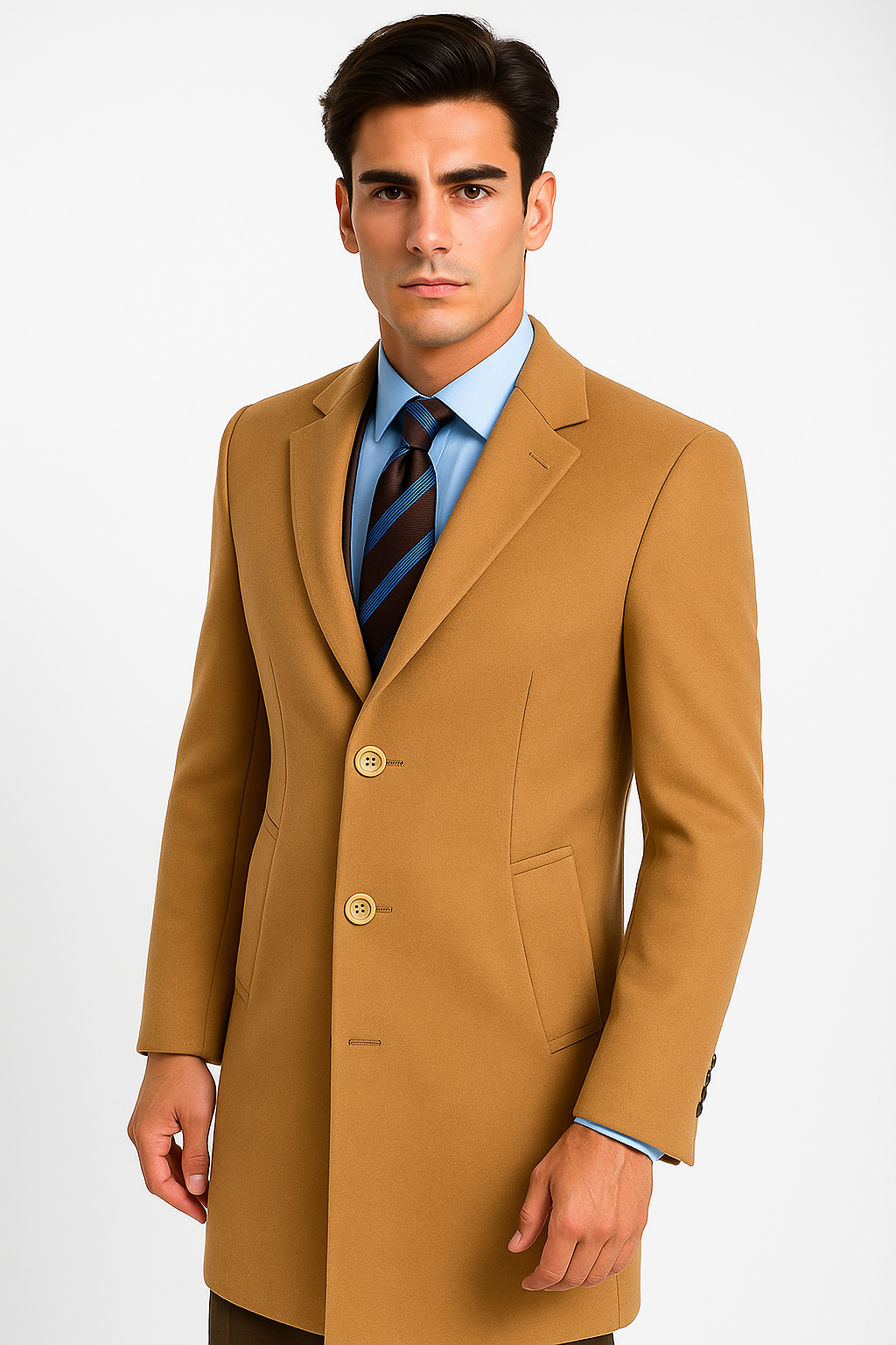 Men's Camel Wool & Cashmere Overcoat – Classic Full Length Topcoat - Image 5