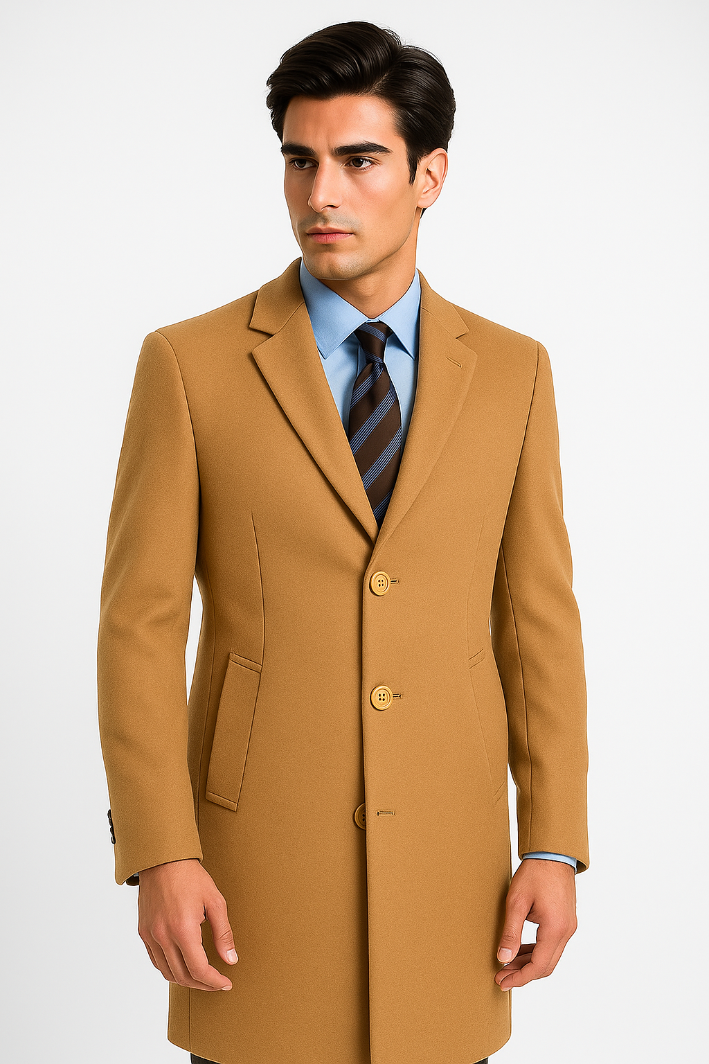 Men's Camel Wool & Cashmere Overcoat – Classic Full Length Topcoat - Image 4