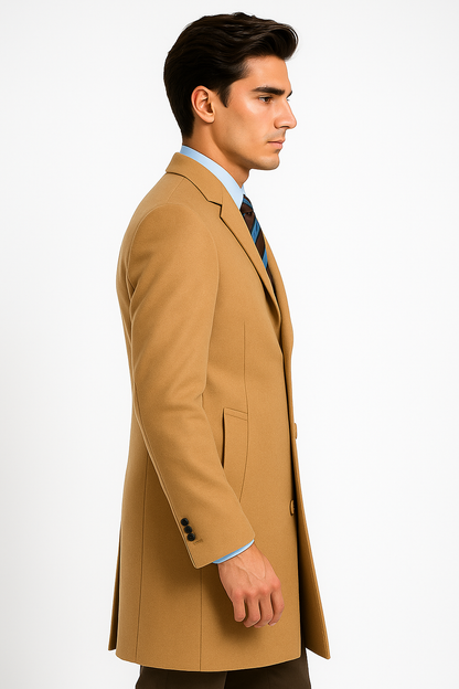 Men's Camel Wool & Cashmere Overcoat – Classic Full Length Topcoat - Image 3