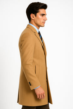 Men's Camel Wool & Cashmere Overcoat – Classic Full Length Topcoat - Image 3