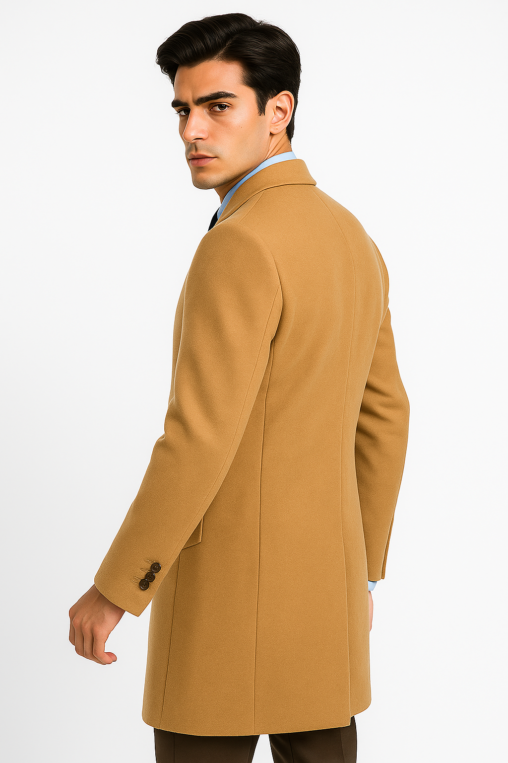 Men's Camel Wool & Cashmere Overcoat – Classic Full Length Topcoat - Image 2