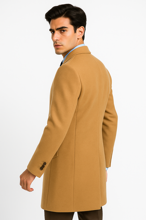 Men's Camel Wool & Cashmere Overcoat – Classic Full Length Topcoat - Image 2