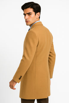 Men's Camel Wool & Cashmere Overcoat – Classic Full Length Topcoat - Image 2