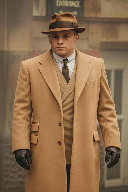 Men's Camel Two Flap Front Pockets Peaky Blinders Suits - Peaky Blinders Outfit + Overcoat + Hat (Peaky Blinder Custome) - Image 6