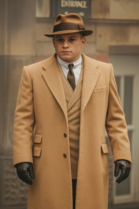 Men's Camel Two Flap Front Pockets Peaky Blinders Suits - Peaky Blinders Outfit + Overcoat + Hat (Peaky Blinder Custome)