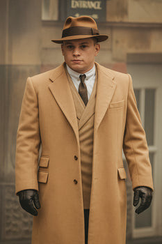 Men's Camel Two Flap Front Pockets Peaky Blinders Suits - Peaky Blinders Outfit + Overcoat + Hat (Peaky Blinder Custome) - Image 6