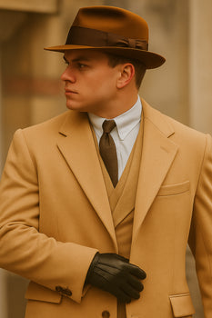 Men's Camel Two Flap Front Pockets Peaky Blinders Suits - Peaky Blinders Outfit + Overcoat + Hat (Peaky Blinder Custome) - Image 8