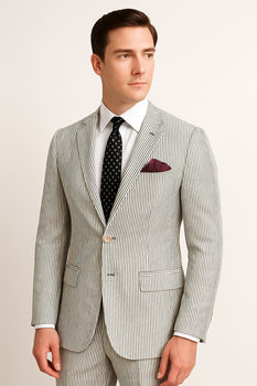 Men's 2pc Summer Seersucker Modern Fit Suit In Black Pinstripe - Image 3