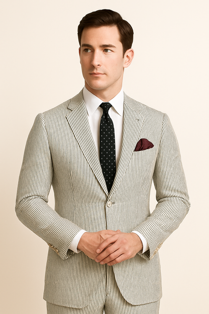 Men's 2pc Summer Seersucker Modern Fit Suit In Black Pinstripe - Image 6