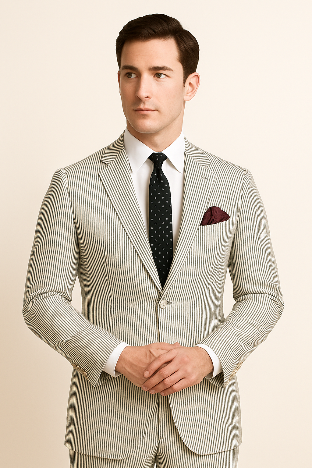 Men's 2pc Summer Seersucker Modern Fit Suit In Black Pinstripe - Image 6