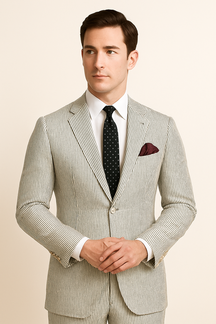 Men's 2pc Summer Seersucker Modern Fit Suit In Black Pinstripe - Image 9