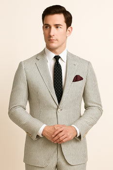 Men's 2pc Summer Seersucker Modern Fit Suit In Black Pinstripe - Image 9