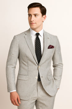 Men's 2pc Summer Seersucker Modern Fit Suit In Black Pinstripe - Image 5