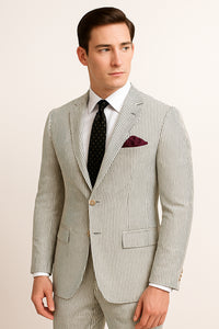 Men's 2pc Summer Seersucker Modern Fit Suit In Black Pinstripe - Image 4
