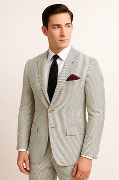 Men's 2pc Summer Seersucker Modern Fit Suit In Black Pinstripe - Image 8