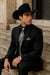 Men’s Black Western Tuxedo with Silver Vest & Cowboy Hat – Slim Fit