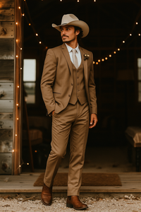 Modern Cowboy Style Suit for Men – Rustic Coffee Brown Taupe Carmel Color Western Elegance - Traje Para Hombre