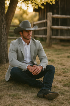 Western Cowboy Blazer for Men – Solid Grey with Modern Fit