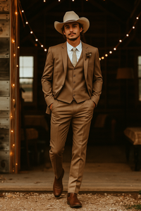 Modern Cowboy Style Suit for Men – Rustic Coffee Brown Taupe Carmel Color Western Elegance - Traje Para Hombre