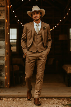 Modern Cowboy Style Suit for Men – Rustic Coffee Brown Taupe Carmel Color Western Elegance - Traje Para Hombre