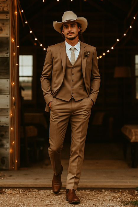 Modern Cowboy Style Suit for Men – Rustic Brown Western Elegance