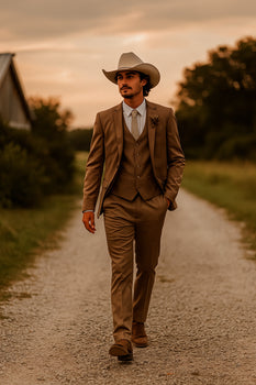 Modern Cowboy Style Suit for Men – Rustic Coffee Brown Taupe Carmel Color Western Elegance - Traje Para Hombre
