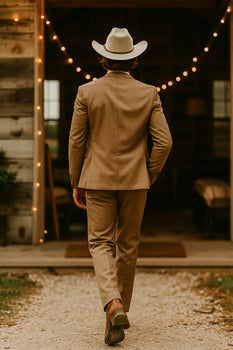 Modern Cowboy Style Suit for Men – Rustic Coffee Brown Taupe Carmel Color Western Elegance - Traje Para Hombre