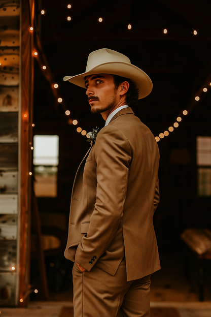 Modern Cowboy Style Suit for Men – Rustic Coffee Brown Taupe Carmel Color Western Elegance - Traje Para Hombre