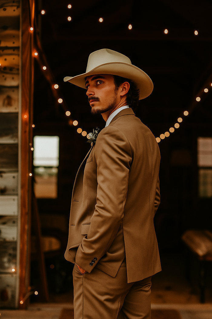 Modern Cowboy Style Suit for Men – Rustic Coffee Brown Taupe Carmel Color Western Elegance - Traje Para Hombre