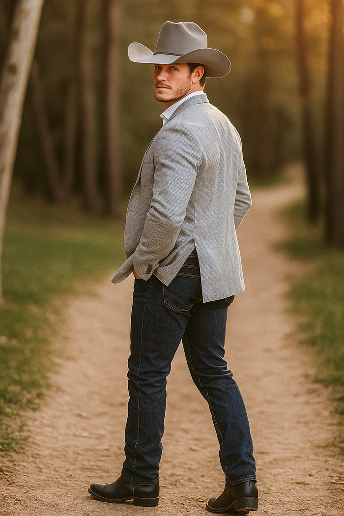 Silver Ash Very Light Gray Western Cowboy Blazer for Men – Solid Grey with Modern Fit