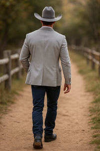 Western Cowboy Blazer for Men – Solid Grey with Modern Fit