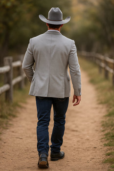 Western Cowboy Blazer for Men – Solid Grey with Modern Fit