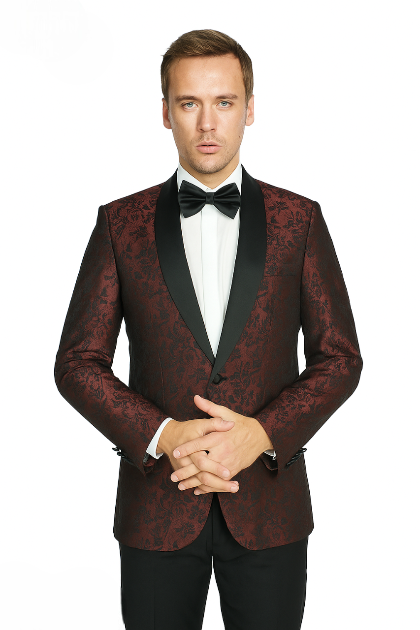 Arlan Paisly Tuxedo by Giorgio Fiorelli in Burgundy/Blue/Black - Image 7