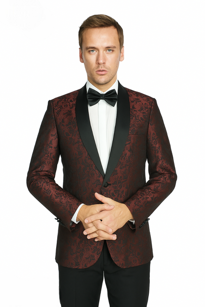 Arlan Paisly Tuxedo by Giorgio Fiorelli in Burgundy/Blue/Black - Image 7