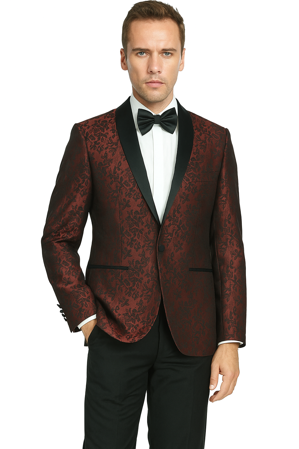 Arlan Paisly Tuxedo by Giorgio Fiorelli in Burgundy/Blue/Black - Image 4