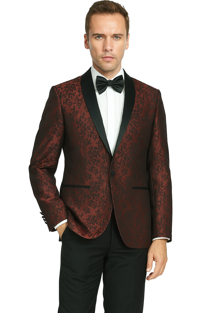 Arlan Paisly Tuxedo by Giorgio Fiorelli in Burgundy/Blue/Black - Image 4