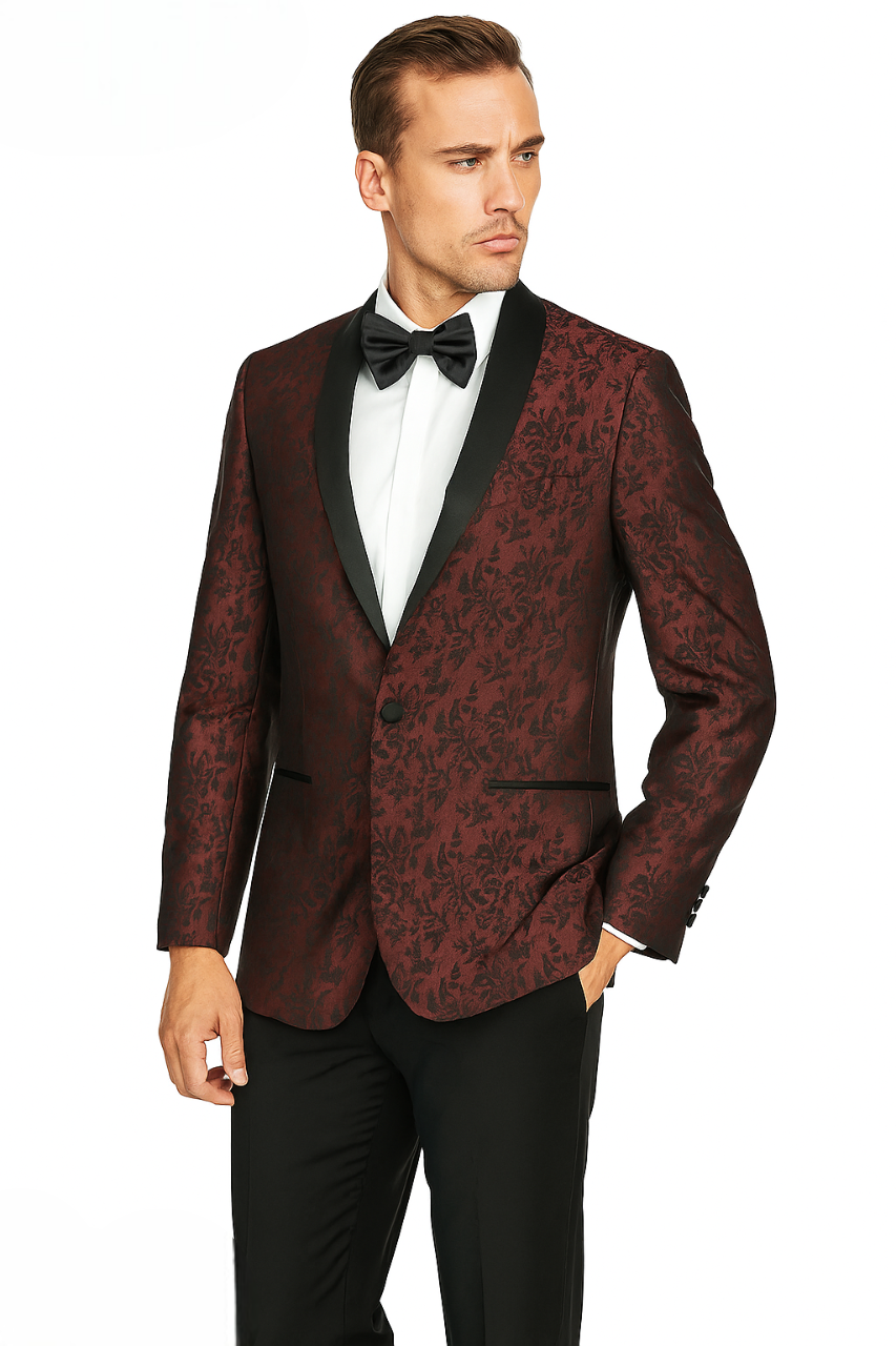 Arlan Paisly Tuxedo by Giorgio Fiorelli in Burgundy/Blue/Black - Image 6