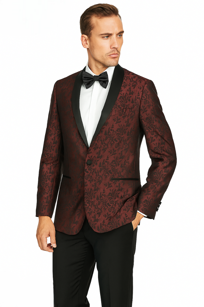 Arlan Paisly Tuxedo by Giorgio Fiorelli in Burgundy/Blue/Black - Image 6