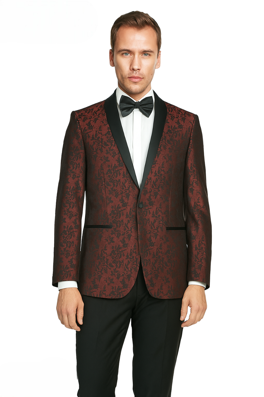 Arlan Paisly Tuxedo by Giorgio Fiorelli in Burgundy/Blue/Black - Image 5