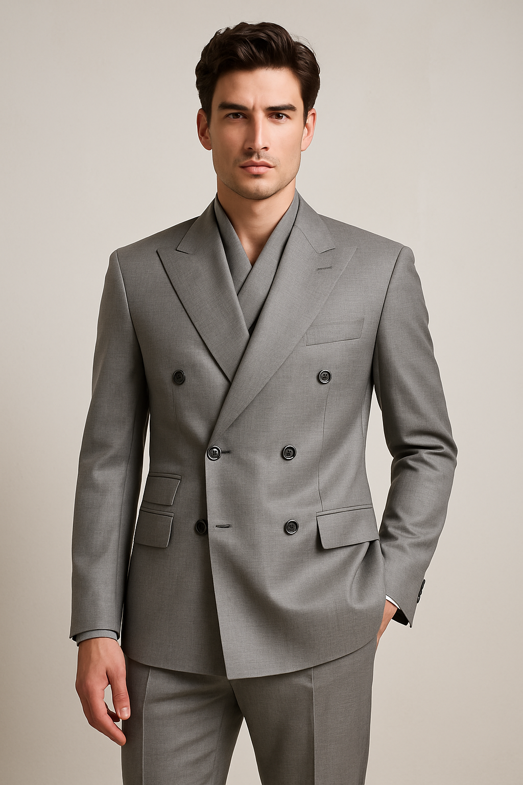 Tiglio Rosso Suit - Classic Fit Athletic Cut 100% Wool Super 150s Italian Fabric Peak Lapel Pleated Pants in Gray or Black or Navy Blue