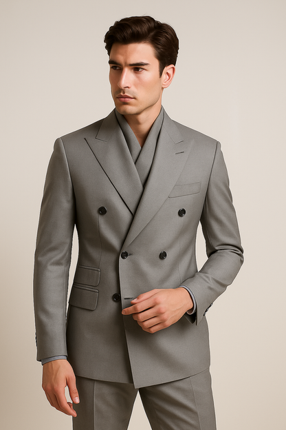 Tiglio Rosso Suit - Classic Fit Athletic Cut 100% Wool Super 150s Italian Fabric Peak Lapel Pleated Pants in Gray or Black or Navy Blue