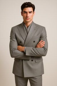 Tiglio Rosso Suit - Classic Fit Athletic Cut 100% Wool Super 150s Italian Fabric Peak Lapel Pleated Pants in Gray or Black or Navy Blue