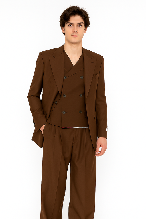Tiglio Rosso Suit  - Classic Fit Athletic Cut 100% Wool Super 150s Italian Fabric Peak Lapel in Color Brown