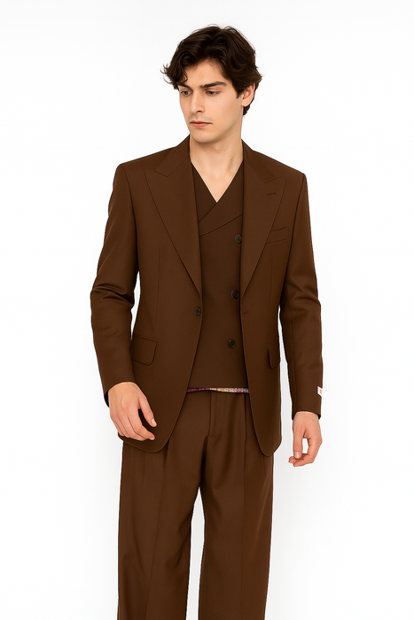 Tiglio Rosso Suit  - Classic Fit Athletic Cut 100% Wool Super 150s Italian Fabric Peak Lapel in Color Brown