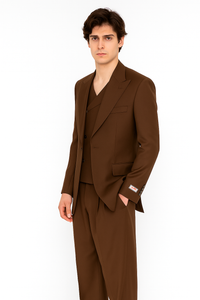 Tiglio Rosso Suit  - Classic Fit Athletic Cut 100% Wool Super 150s Italian Fabric Peak Lapel in Color Brown