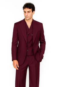 Tiglio Rosso Suit  - Classic Fit Athletic Cut 100% Wool Super 150s Italian Fabric Peak Lapel in Color Burgundy